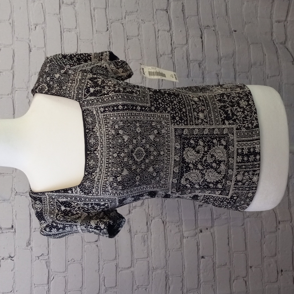 Festive Blouse Black and Silver Glitter NWT size Medium